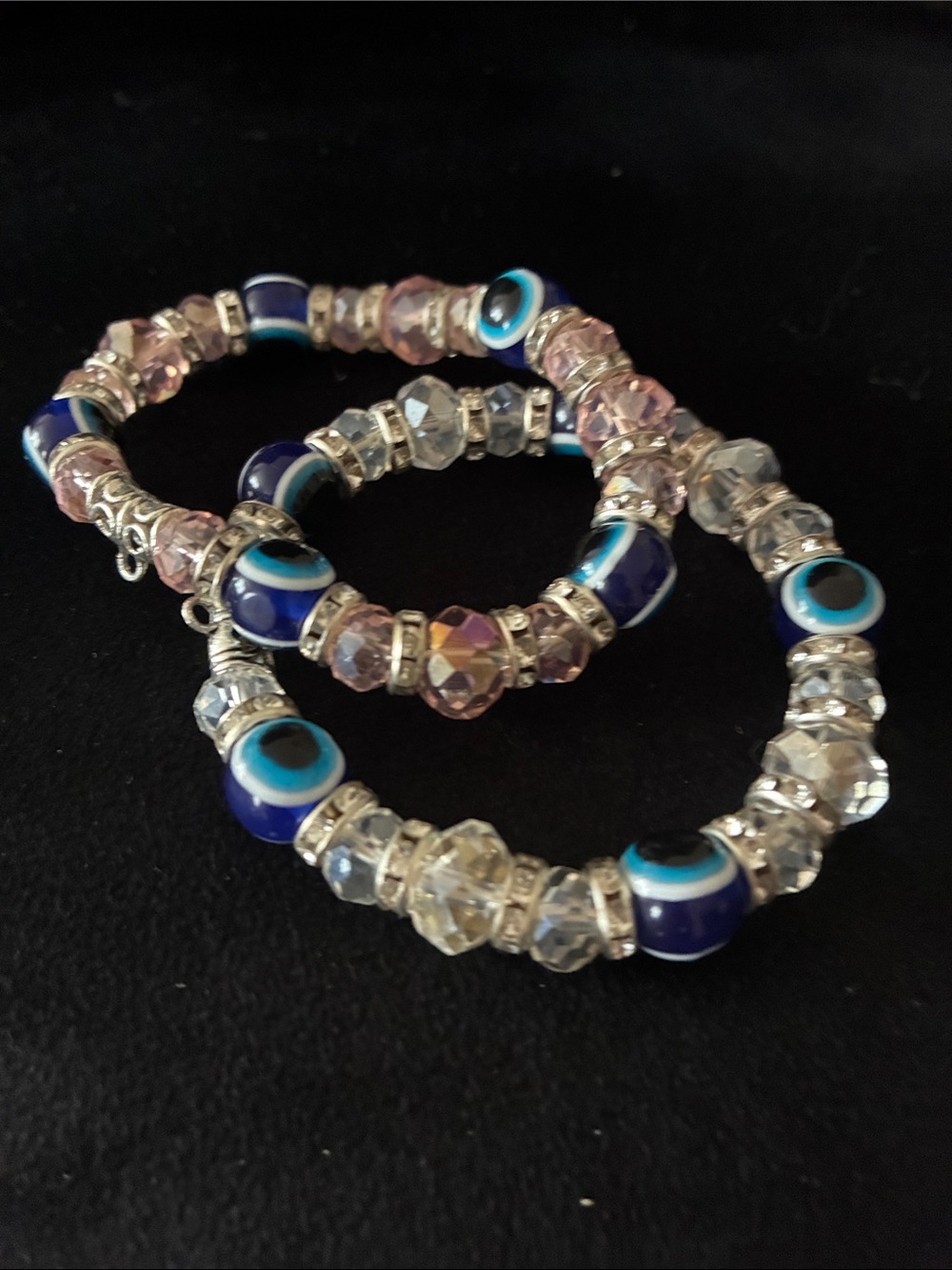 Handmade Blue and Pink Beaded Stretch Bracelet Set